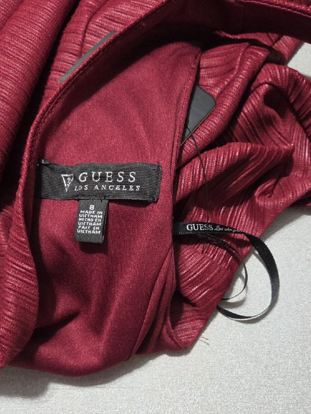 GUESS Wine Red Ribbed V-Notch Mini Dress - Picture 5 of 10
